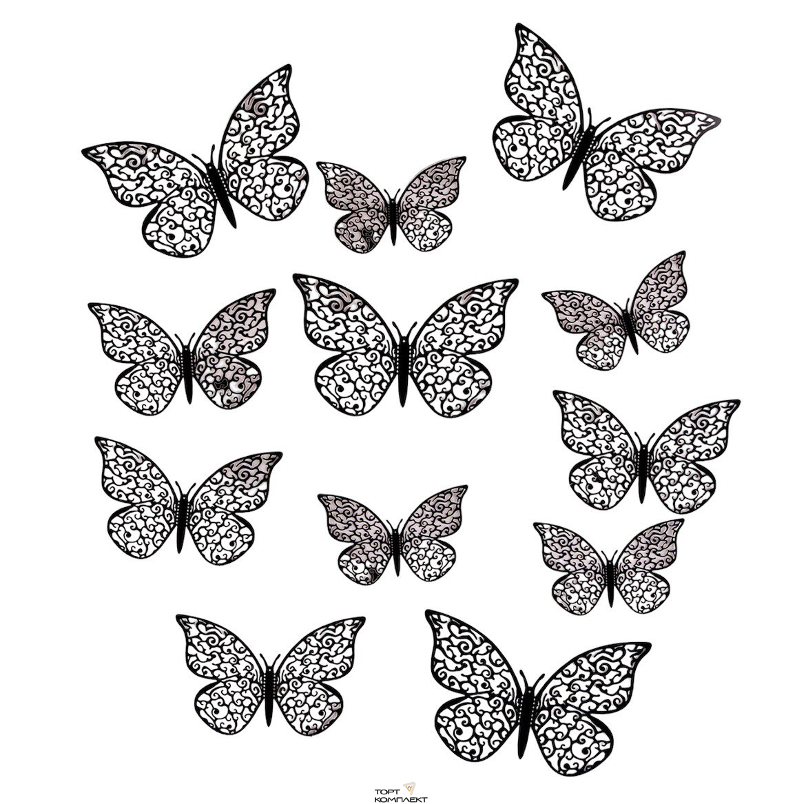 Бабочки черные микс 12шт