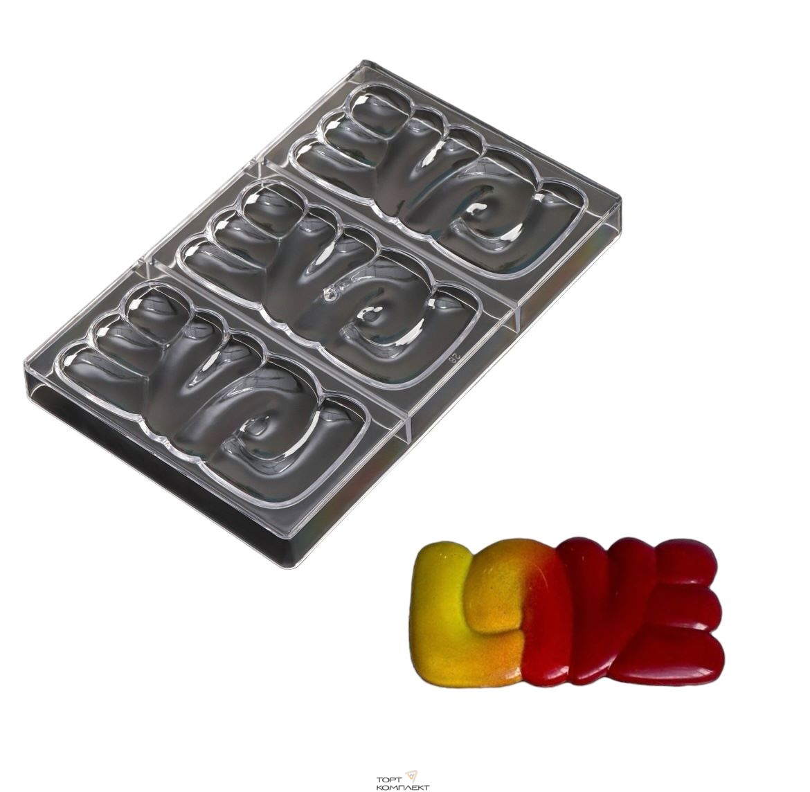 Форма поликарбонат "LOVE" 3 ячейки 27,5x17,5x2,5 см  