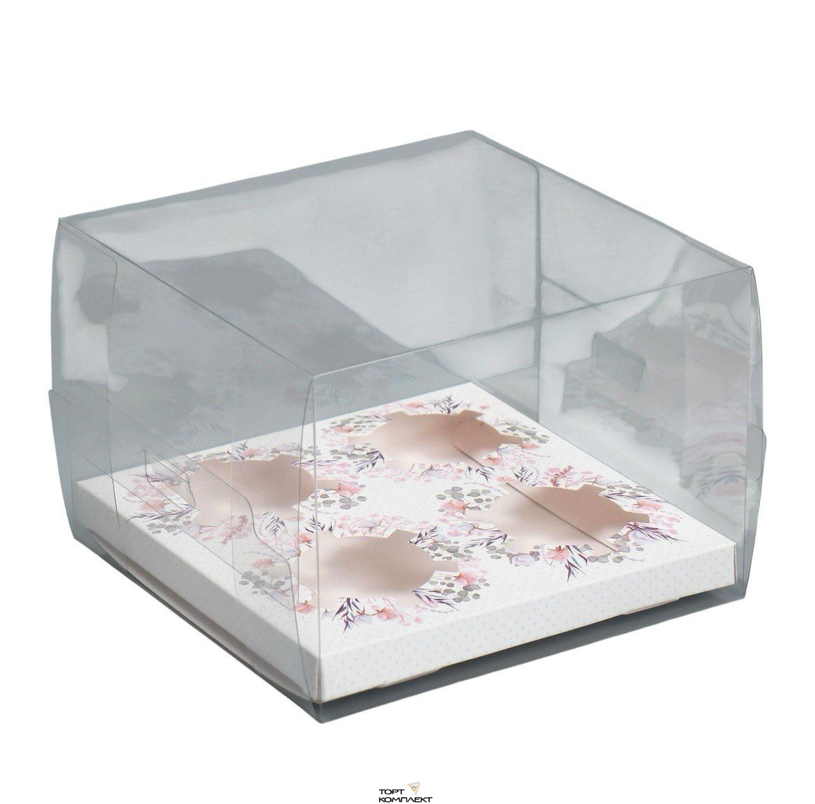 Коробка для 4 капкейков «Венки» 16 × 16 × 11,5 см 