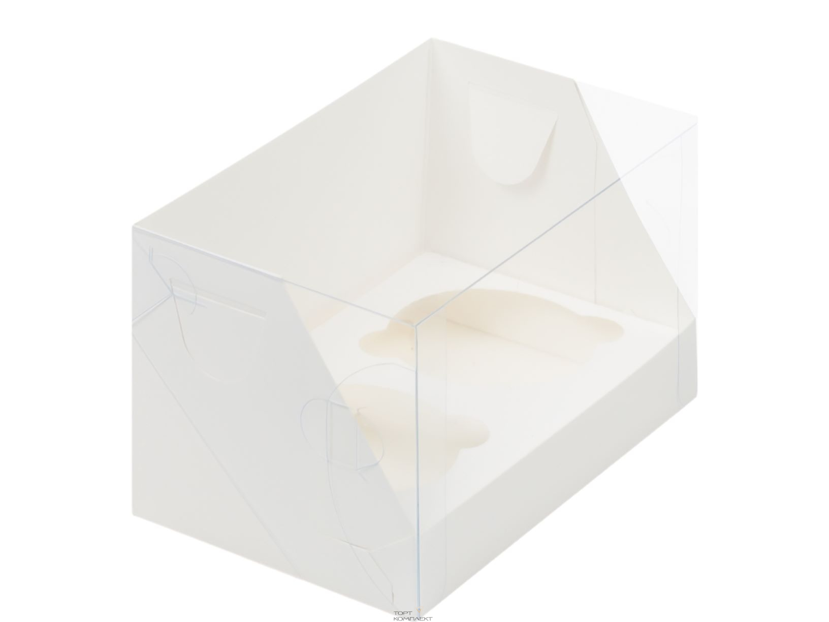 Коробка для 2 капкейков с пластиковой крышкой 16*10*10см Белая