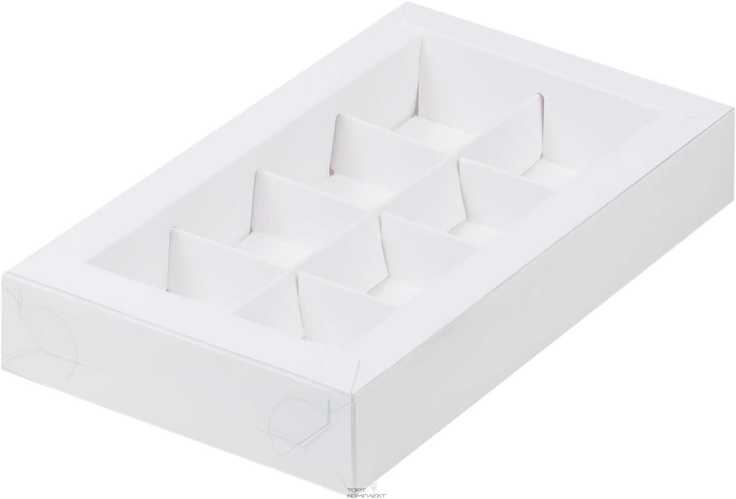 Коробка под 8 конфет  с пластиковой крышкой 19*11*3см Белая