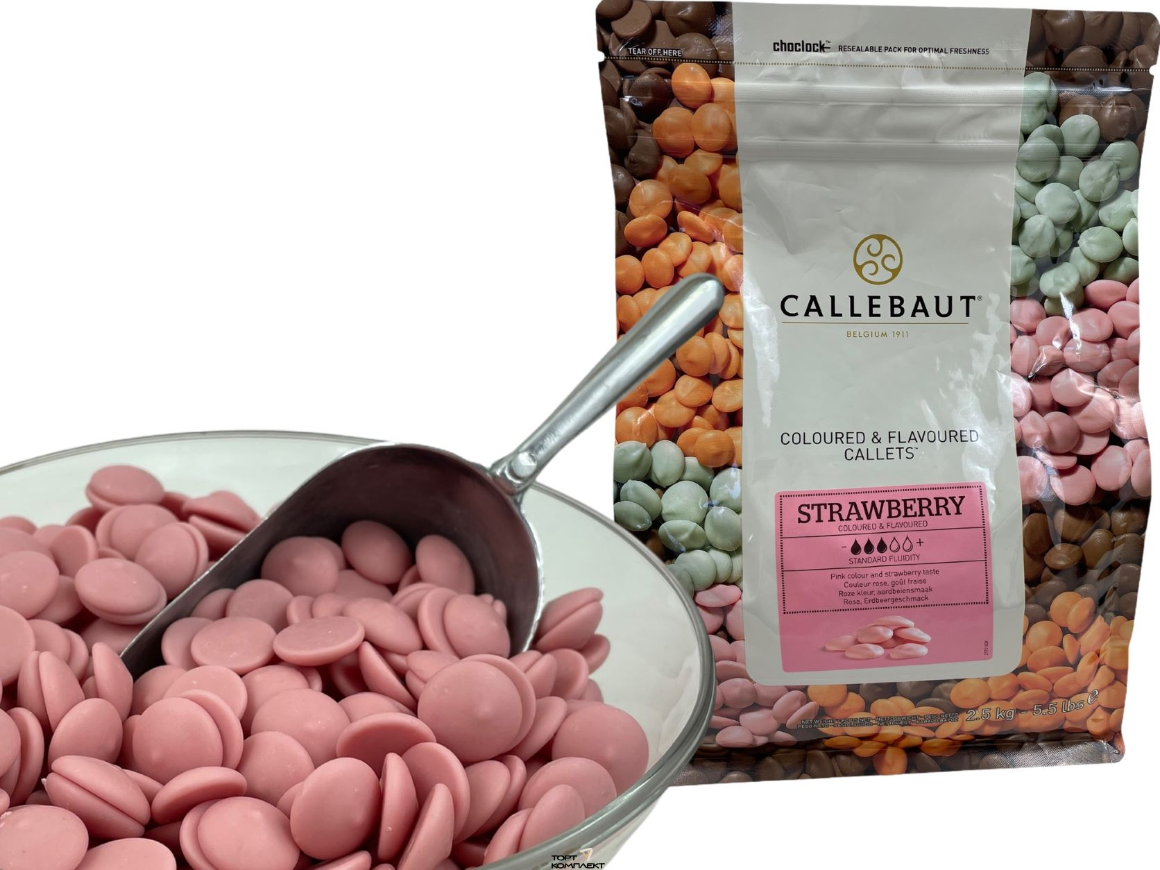Шоколад белый со вкусом клубники Callebaut 2,5кг