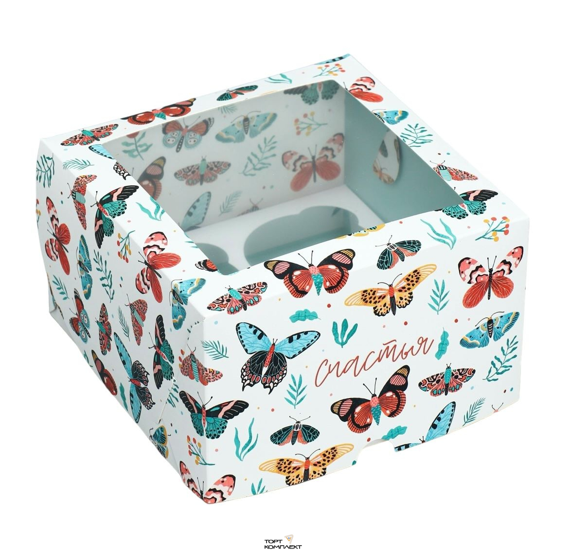Коробка на 4 капкейка "Бабочки" 16 х 16 х 10 см 
