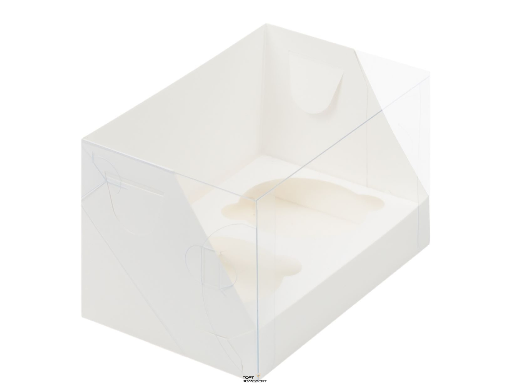 Коробка для 2 капкейков с пластиковой крышкой 16*10*10см Белая