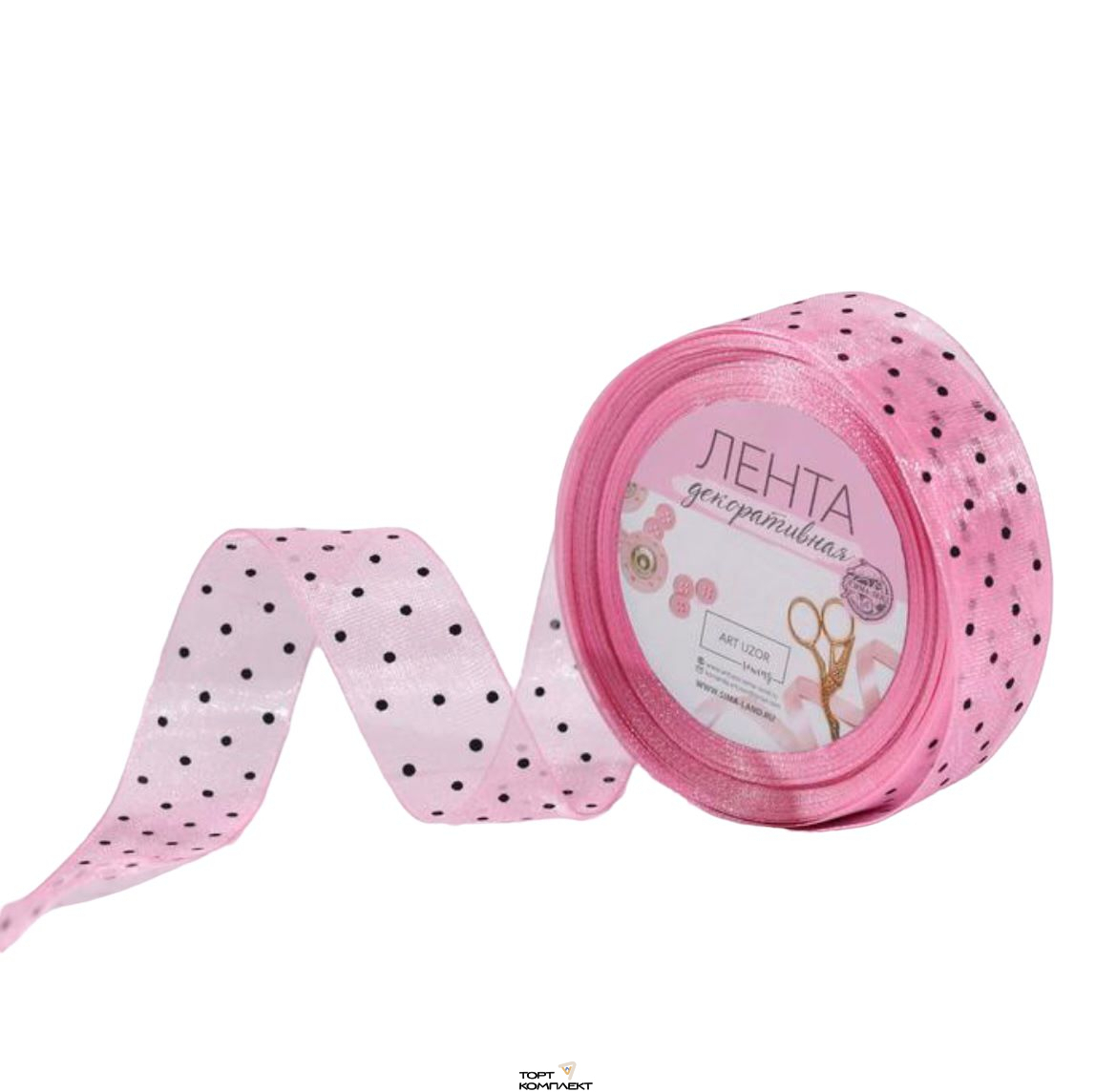 Лента капроновая 25 мм 25 м розовая в горох