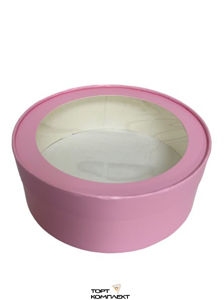Коробка круглая с окном d20 h7см  Розовая 