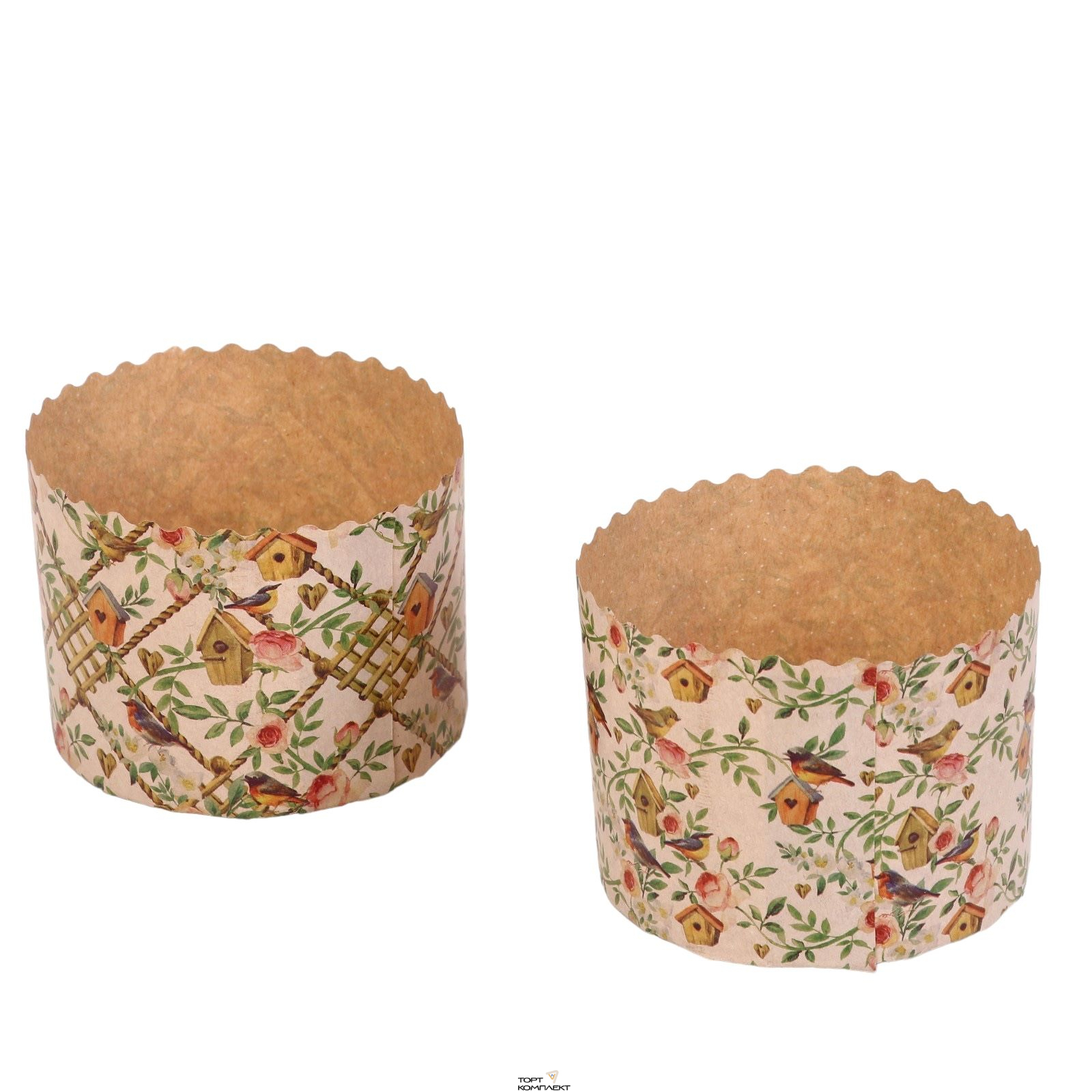 Форма бумажная для Кулича d110мм h85мм Птички в саду 5 шт