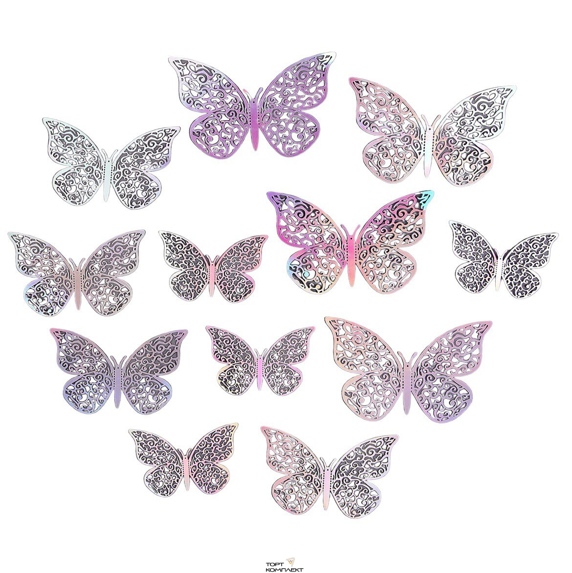 Бабочки серебро микс 12шт