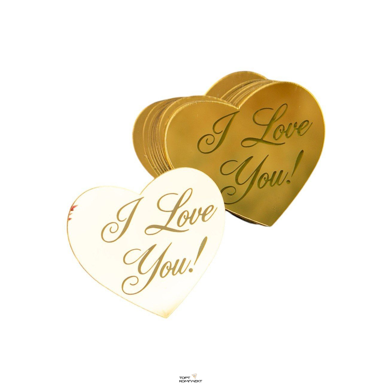 Топпер пластиковый "I Love you" сердце золото 1шт