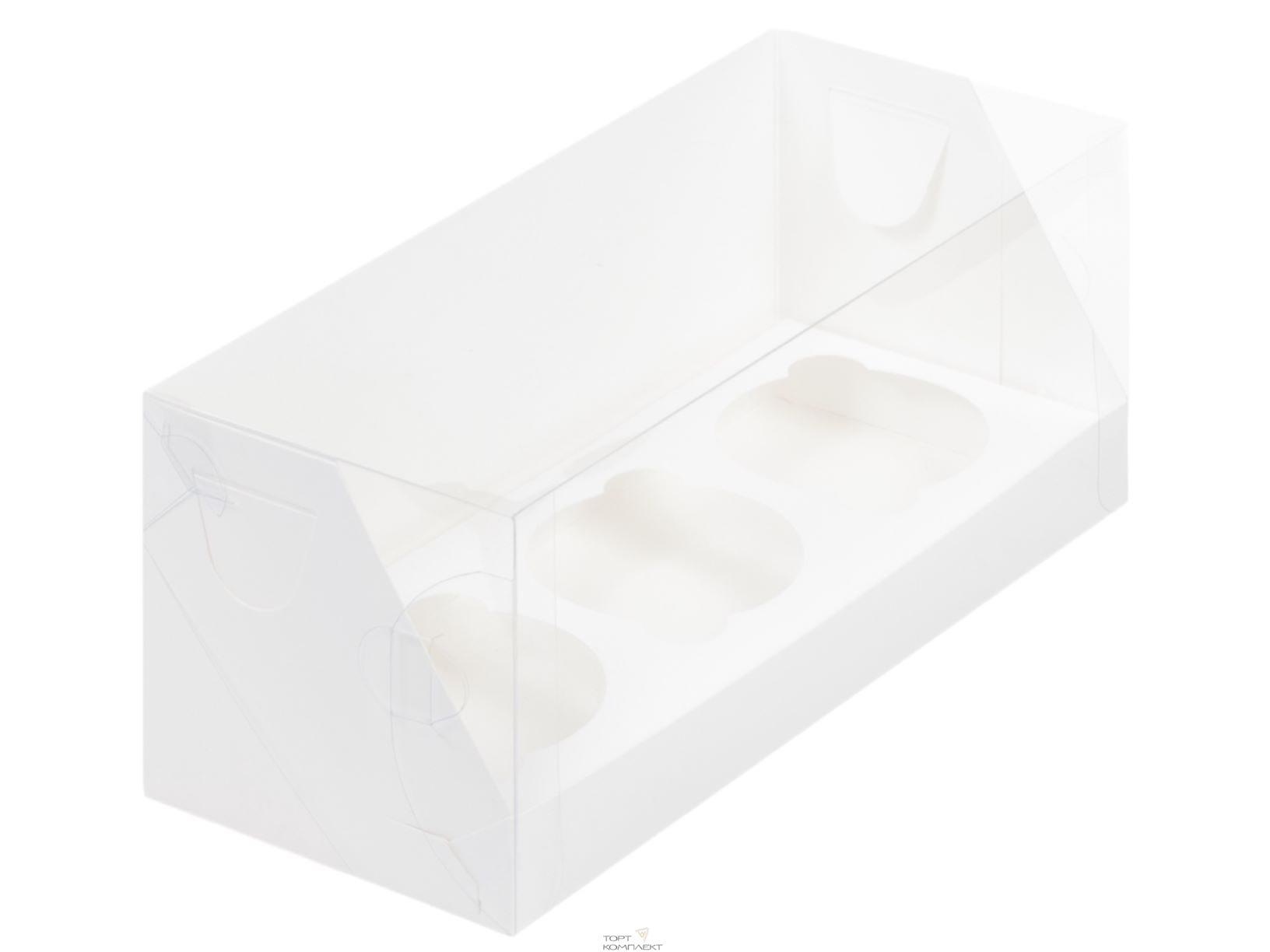 Коробка для 3 капкейков с пластиковой крышкой 24*10*10см Белая