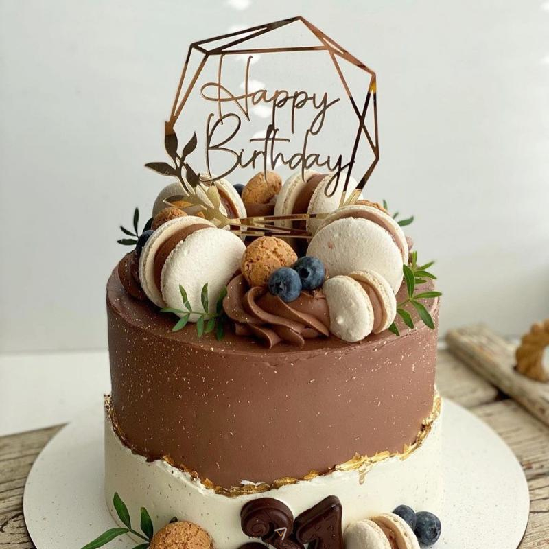 Топпер "Happy birthday" пятиугольник 9 см золото