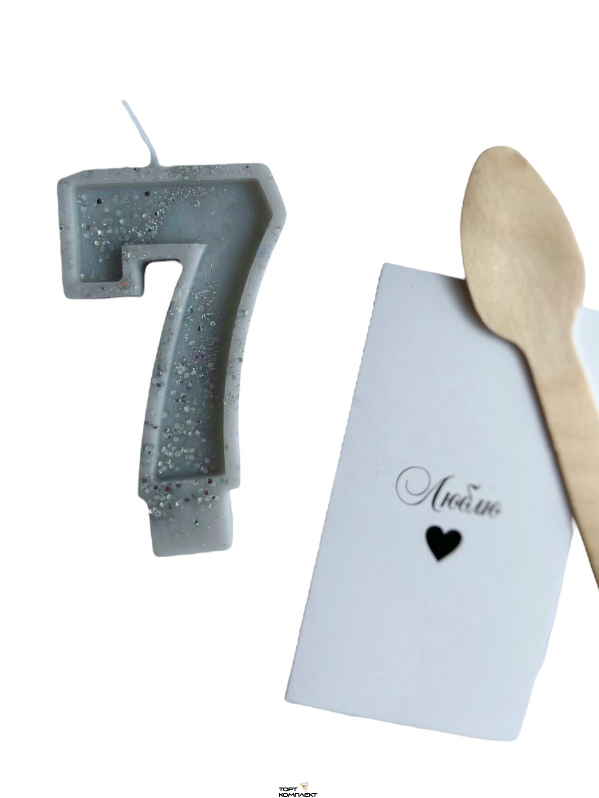 Свеча Четверка серая с серебром, 6 см