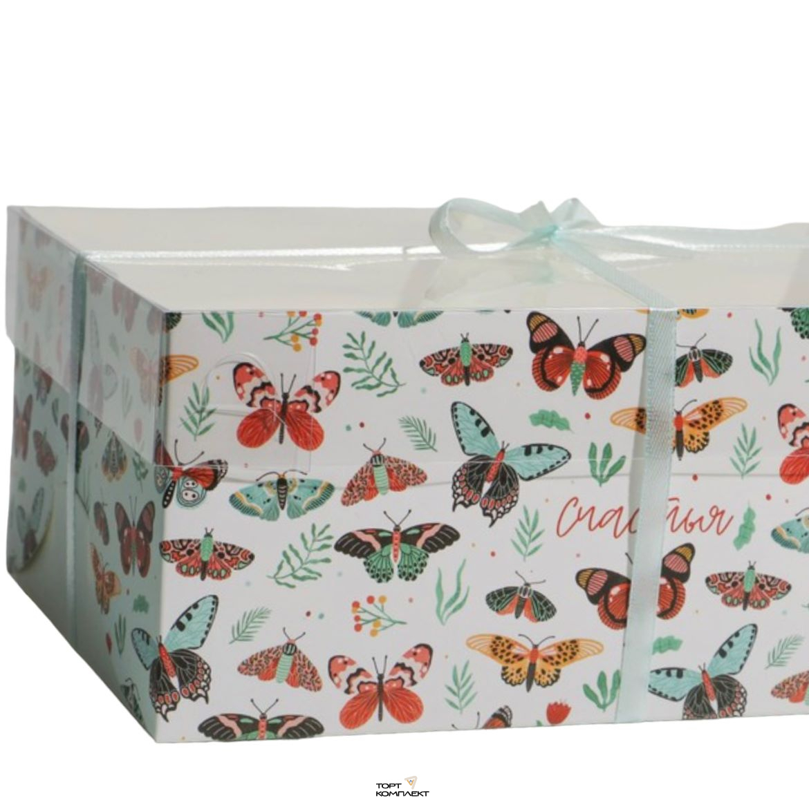 Коробка на 6 капкейков "Бабочки", с окном, 23 х 16 х 10 