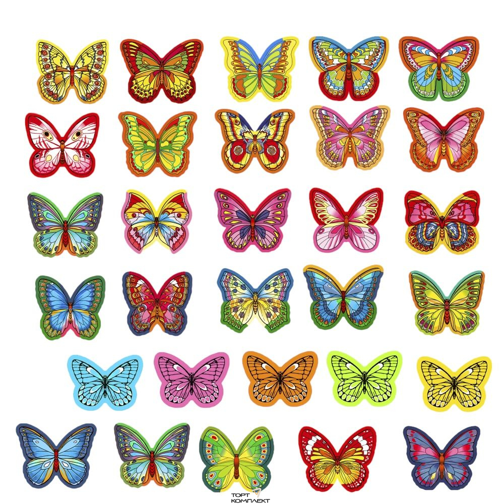 Вафельные бабочки цветные с рисунком микс 10 шт