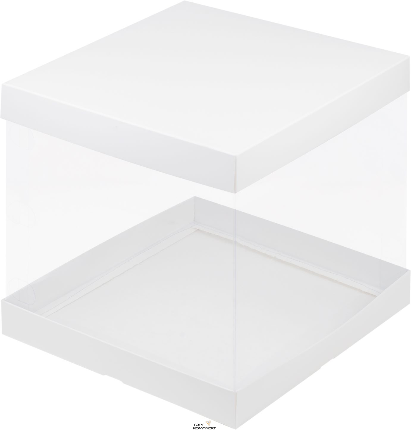 Коробка для торта с прозрачными стенками 26/26/28см Белая