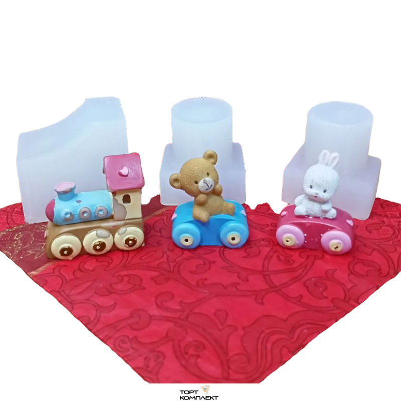 Силиконовая форма "Паровоз, мишка, зайка" h 4см