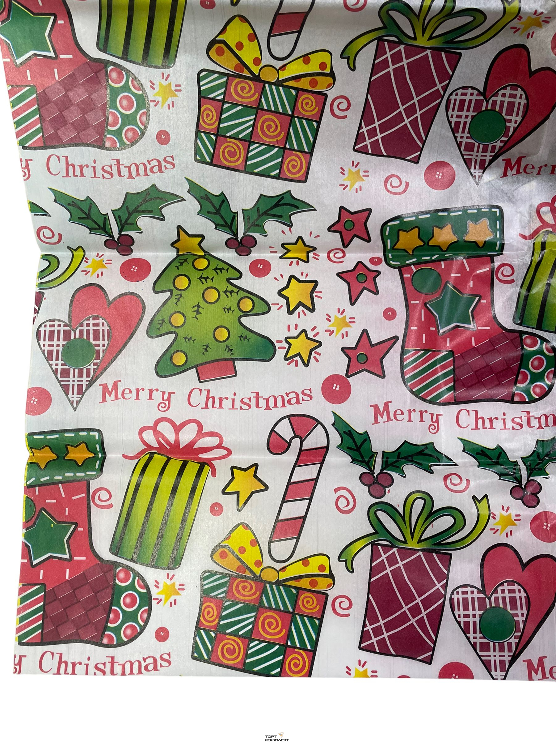 Бумага Тишью 50х66см елка подарки  5 лист.