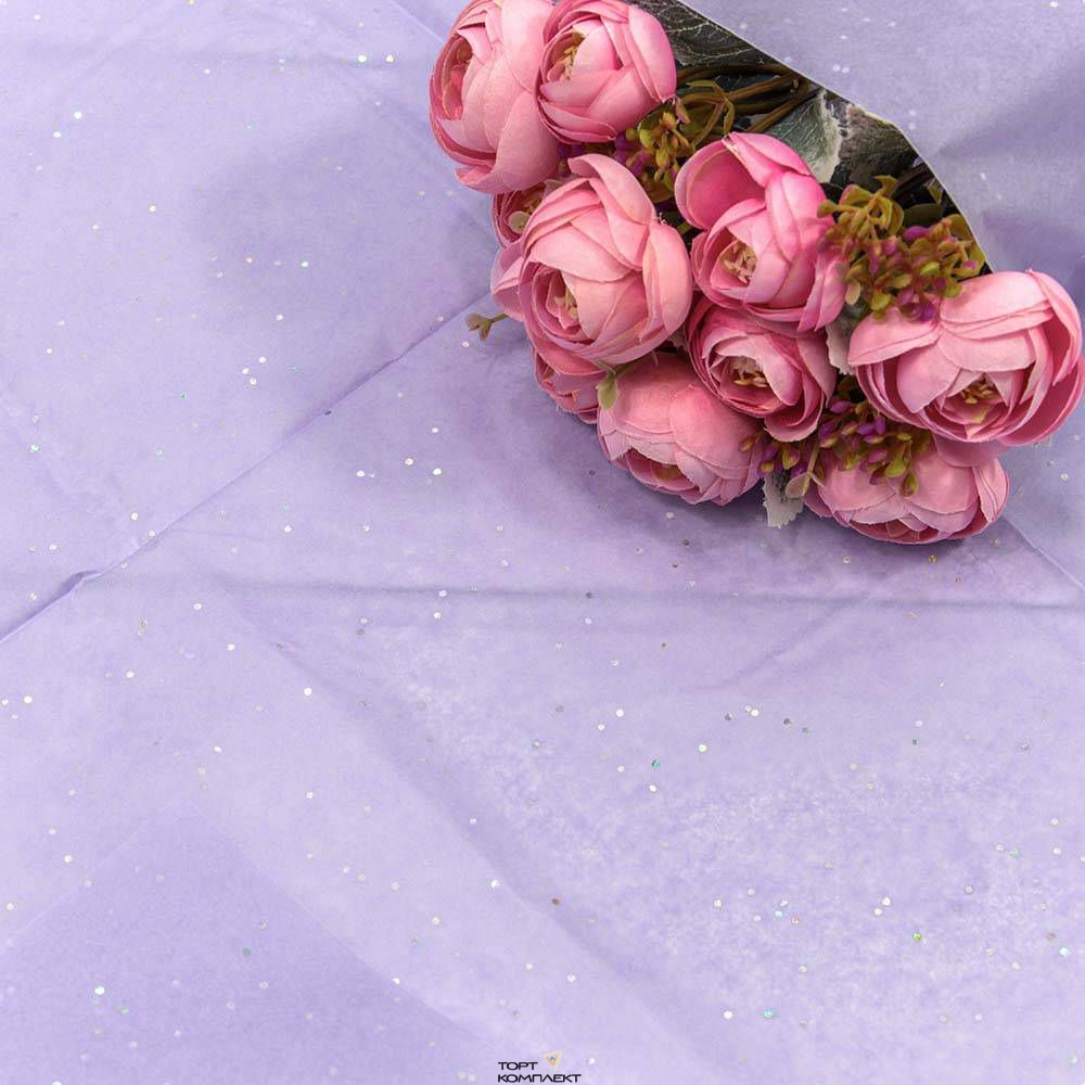 Бумага Тишью 51х66 Фиолетовая с блестками 10 лист.