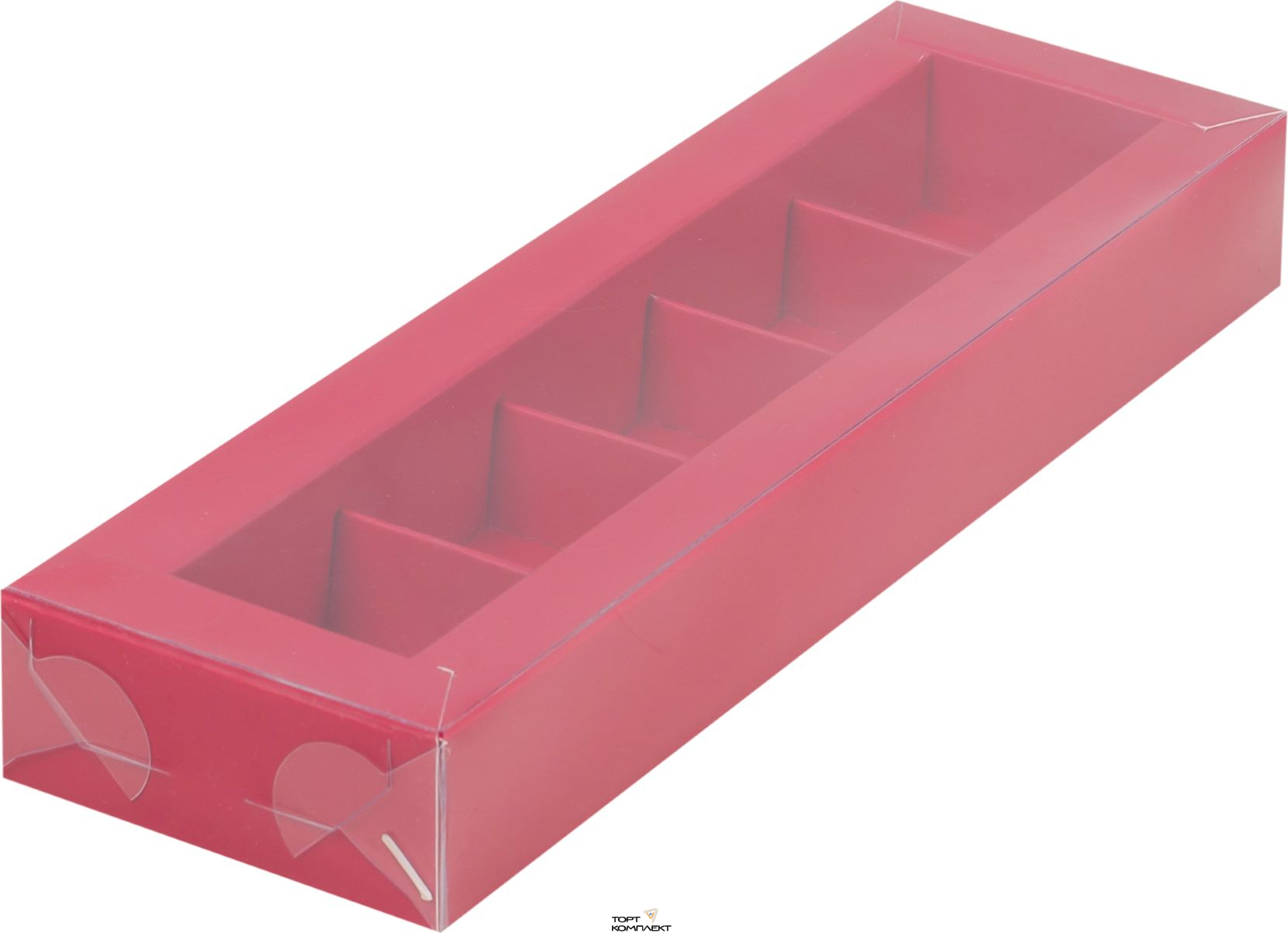 Коробка под 5 конфет с пластиковой крышкой  23,5*7*3см Красная