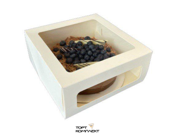 Коробка для торта с окном 18/18/10см Белая