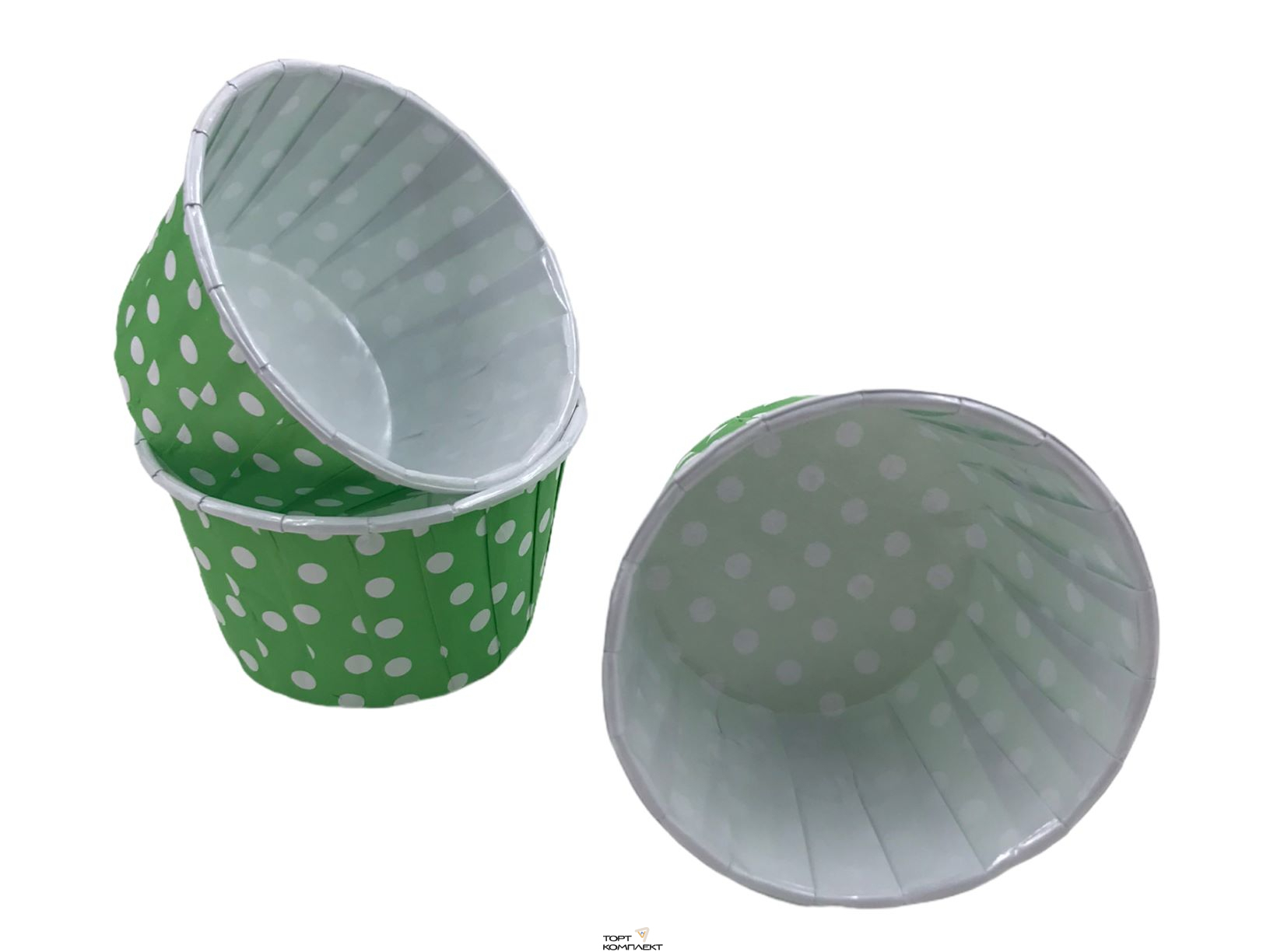 Капсула жиростойкая для капкейка 12шт 50х40 Зеленые в горох
