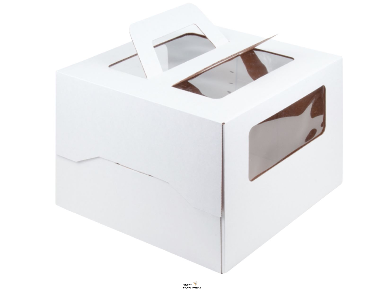 Коробка для торта с ручками и окном 30/30/22см Белая