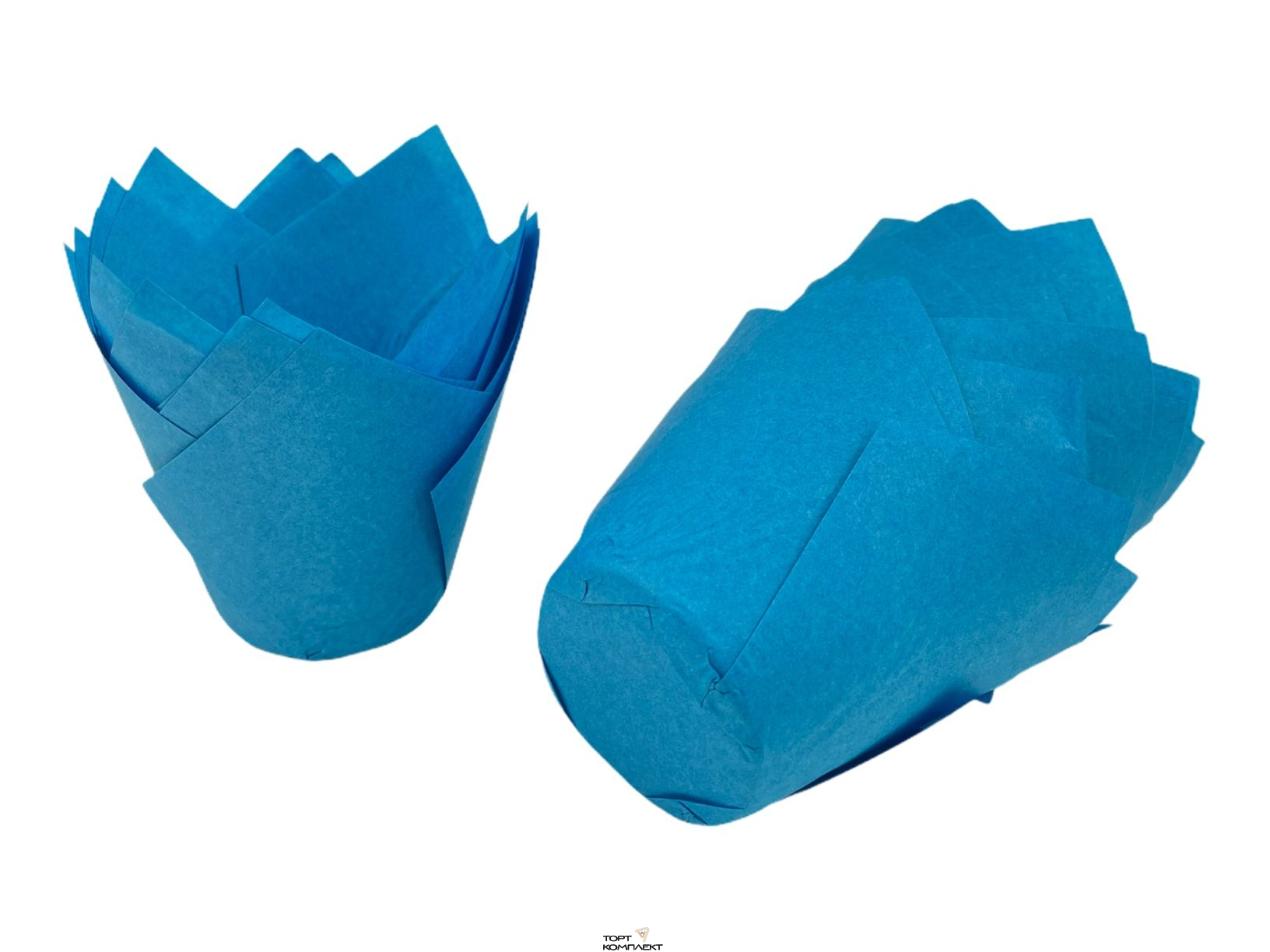 Капсула бумажная для капкейка Тюльпан 50х80 Голубой 24шт