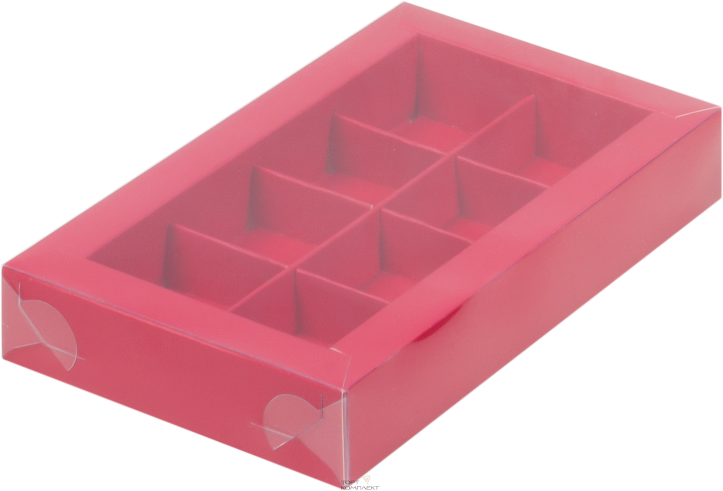 Коробка под 8 конфет  с пластиковой крышкой 19*11*3см Красная