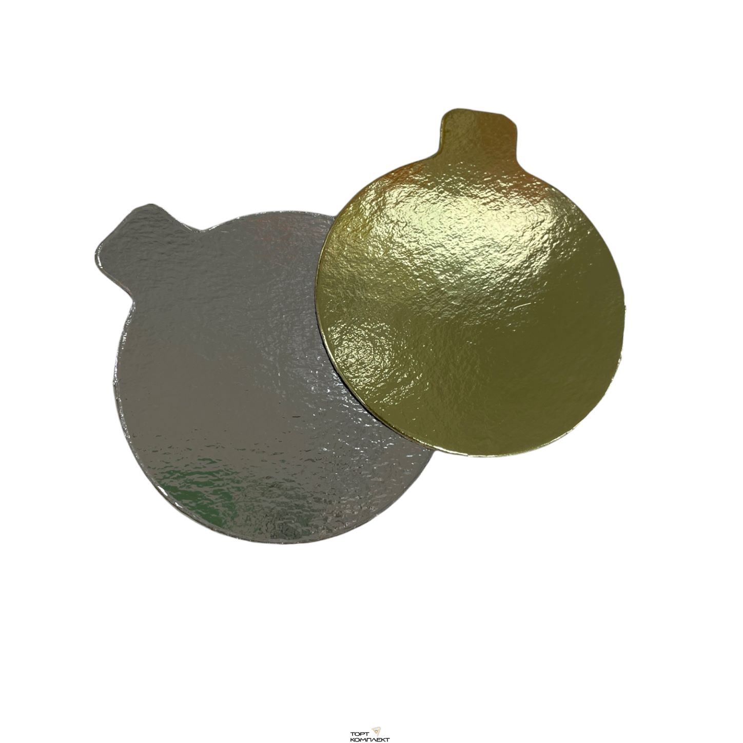 Подложка под пирожное круглая с держателем золото/серебро d 80 мм