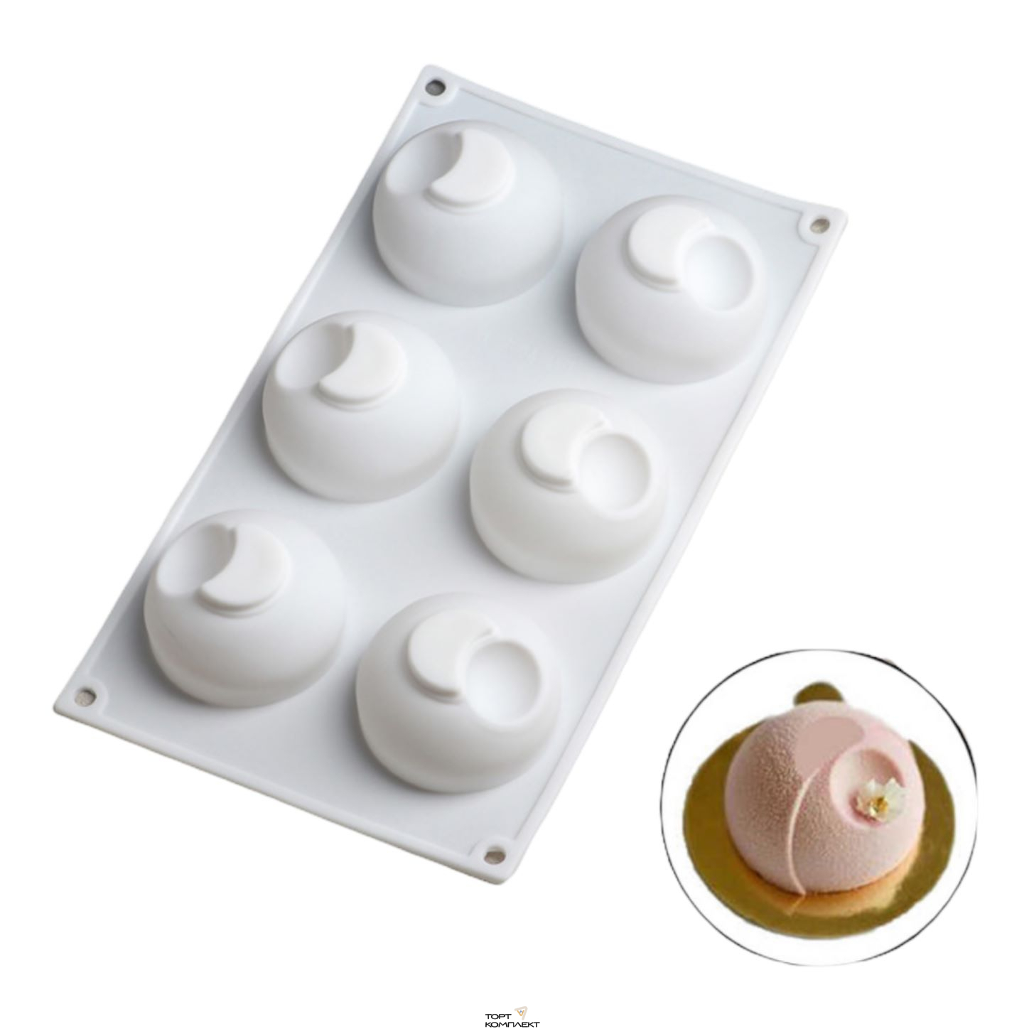 Форма силиконовая  для муссовых десертов 6,5х5см  "Десерт с фруктами" 6ячеек