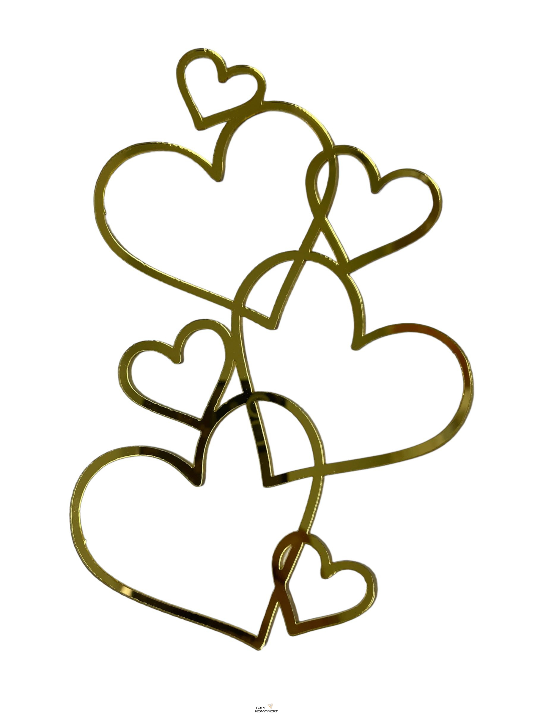 Топпер "Сердца" золото, пластик 16,5см