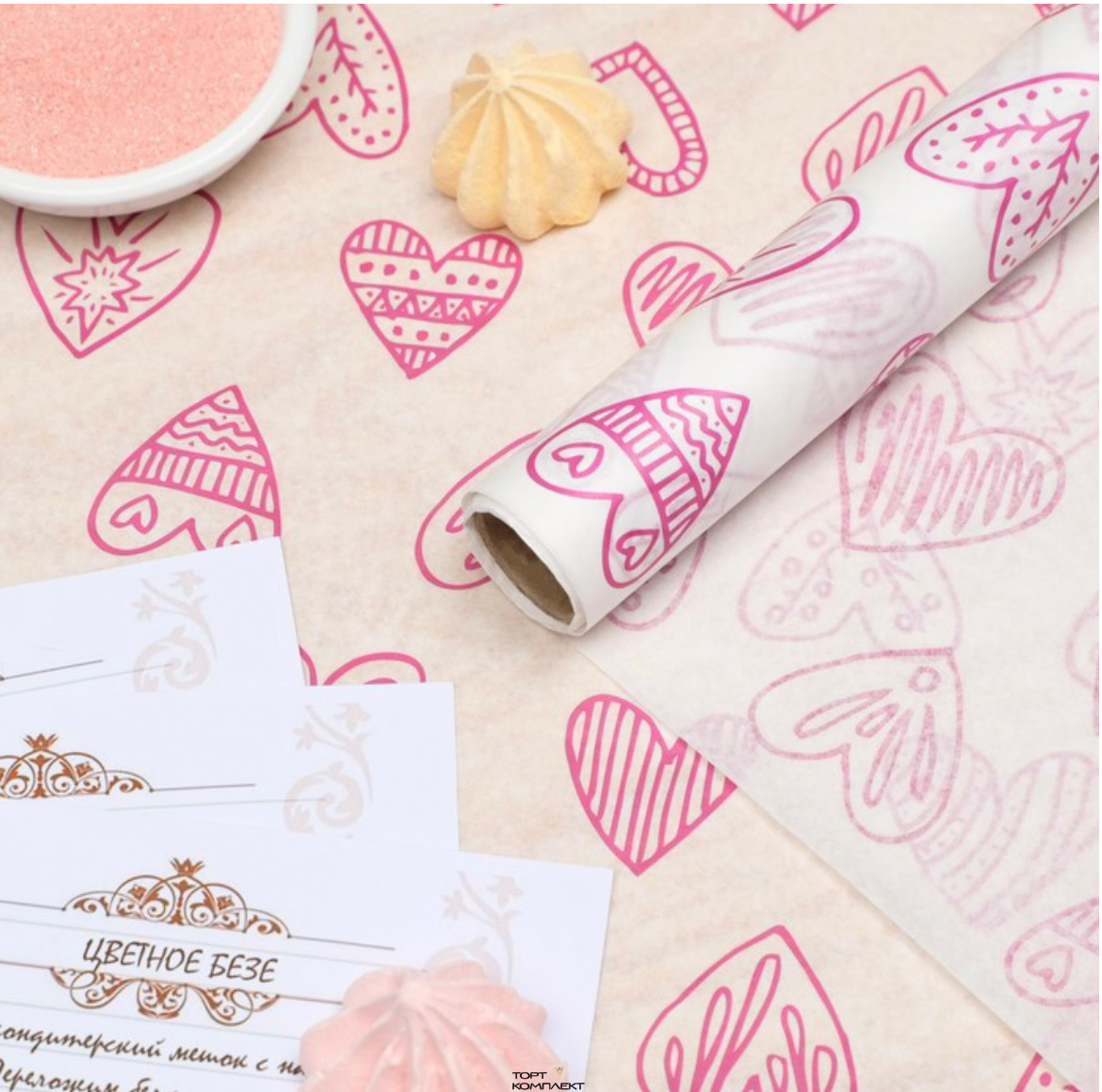 Бумага силиконизированная Сердца пурпурные 38см х 5 м