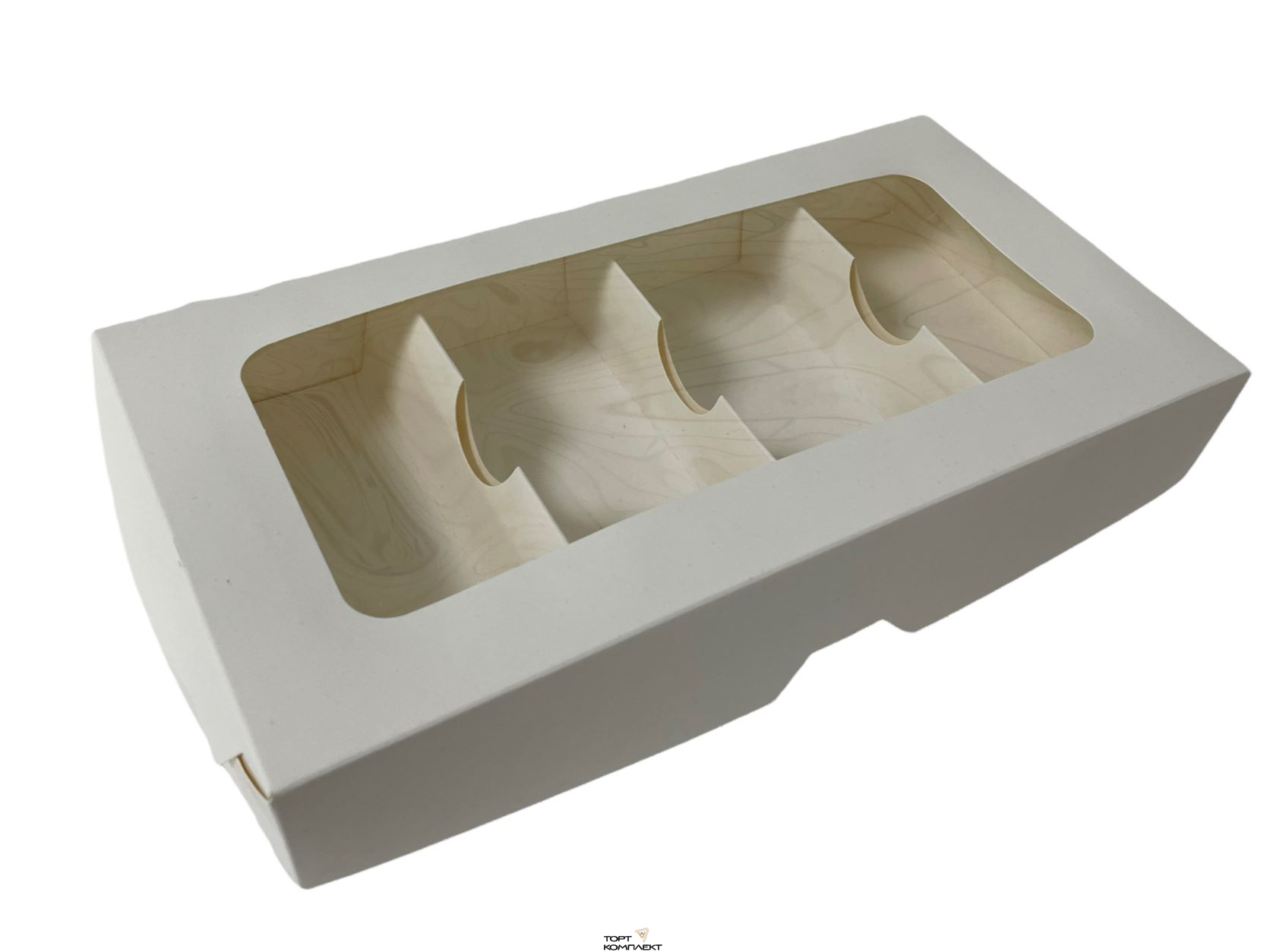 Коробка под 4 пирожных 25х13х4см белая