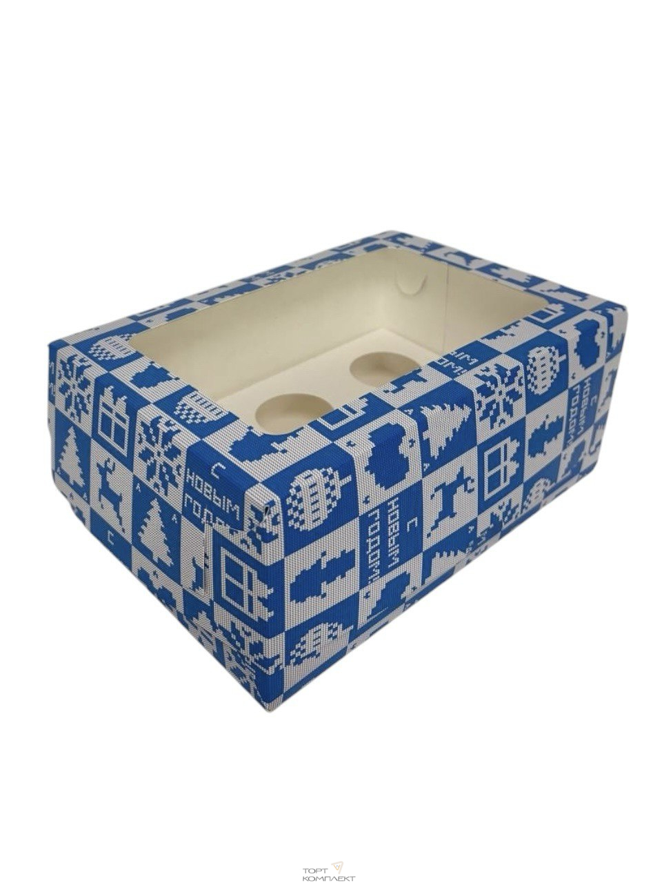Коробка для 6 капкейков Новогодняя синяя 23/16/10см 