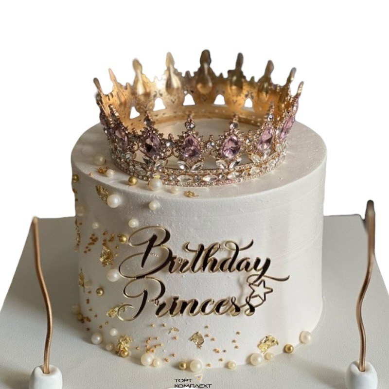 Топпер "Birthday princess" 10 см  золото