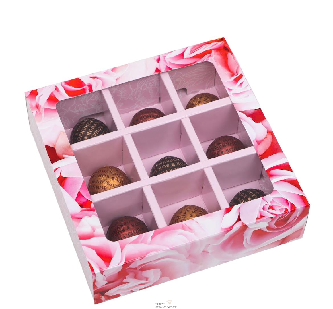 Купить Коробка под 9 конфет Пионы 14,5 х 14,5 х 3,5 см 