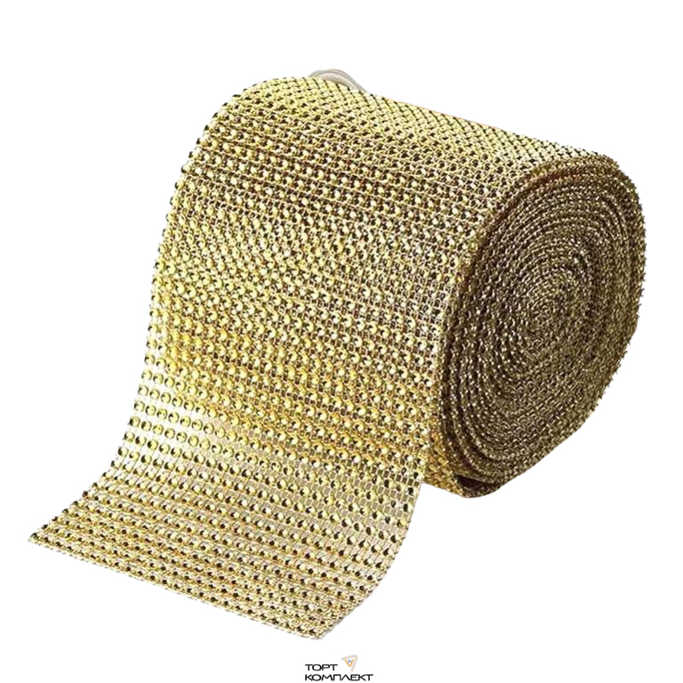 Лента декоративная h12см 1м Стразы золото