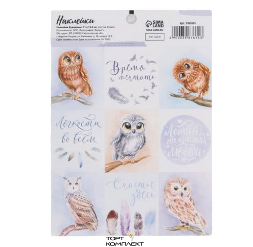 Наклейки «Совушки», 9 × 16 см 1 лист