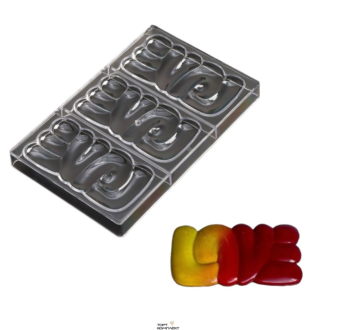 Форма поликарбонат "LOVE" 3 ячейки 27,5x17,5x2,5 см  