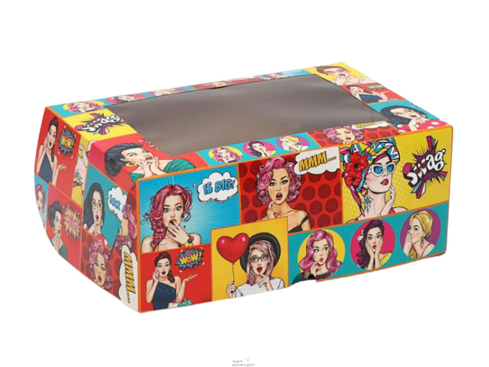 Коробка на 6 капкейков "Pop-art", new 2021, с окном, 25 х 17 х 10 