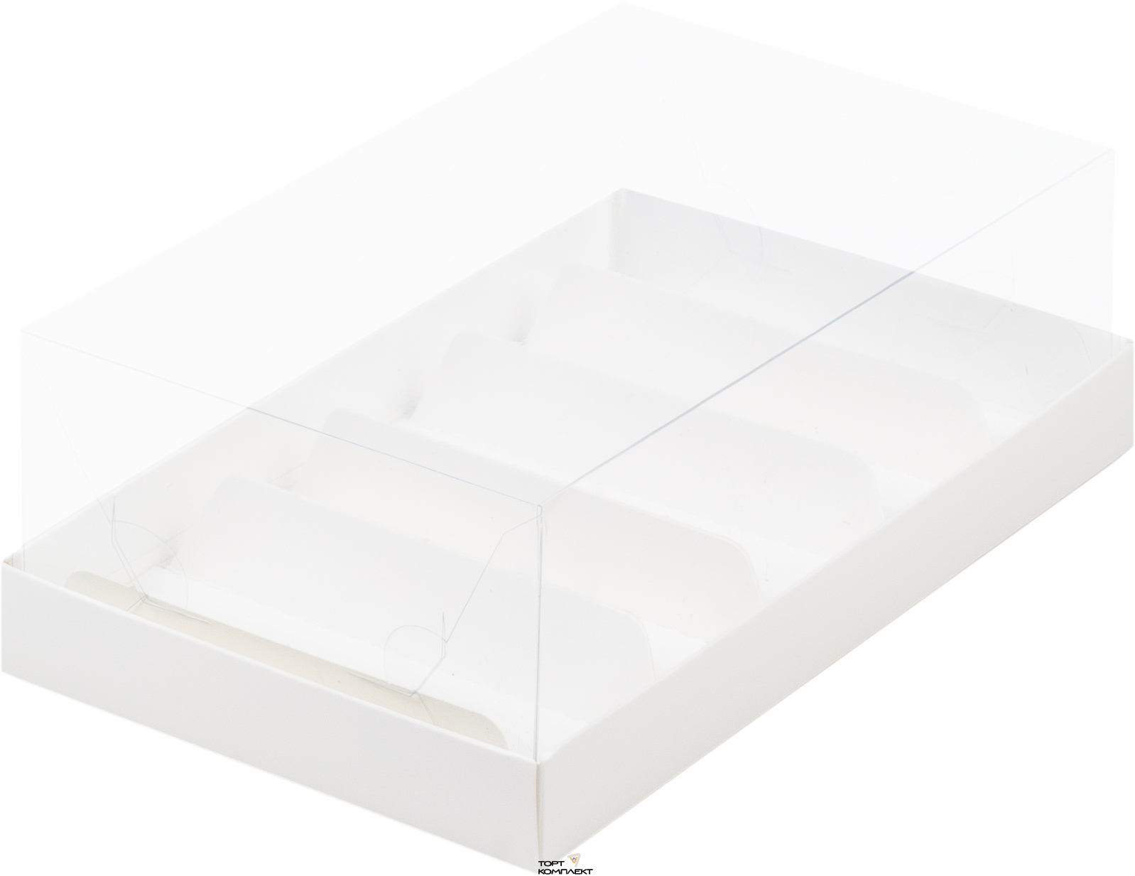 Коробка под пирожные с 5 ложементами 22*13,5*7см Белая прозрачный купол