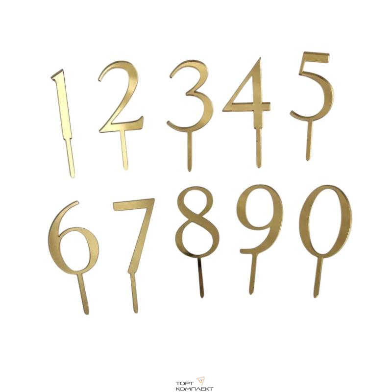 Топпер цифра акриловый золото 6см 