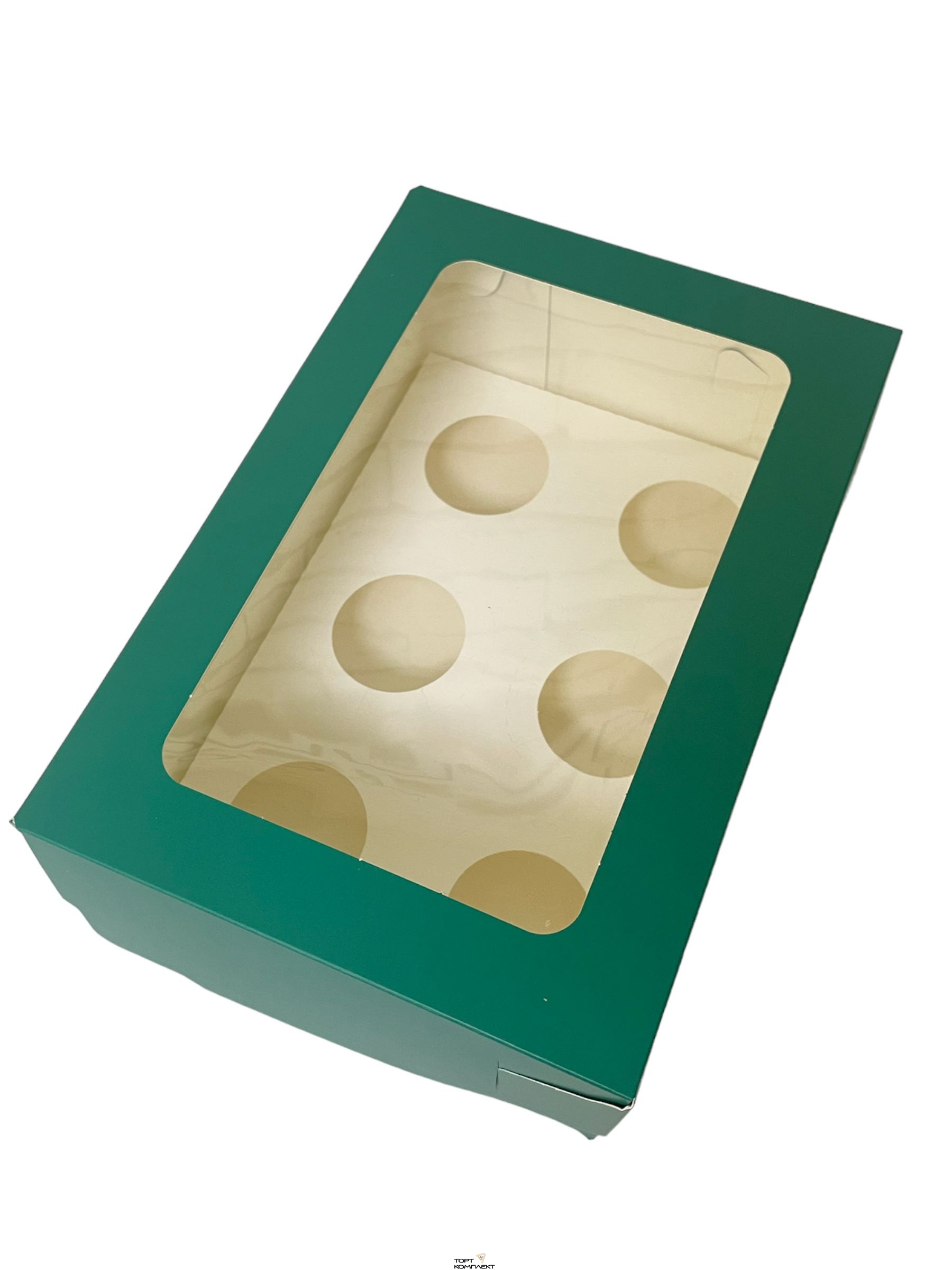 Коробка для 6  капкейков Зеленая 23,5/16/10см