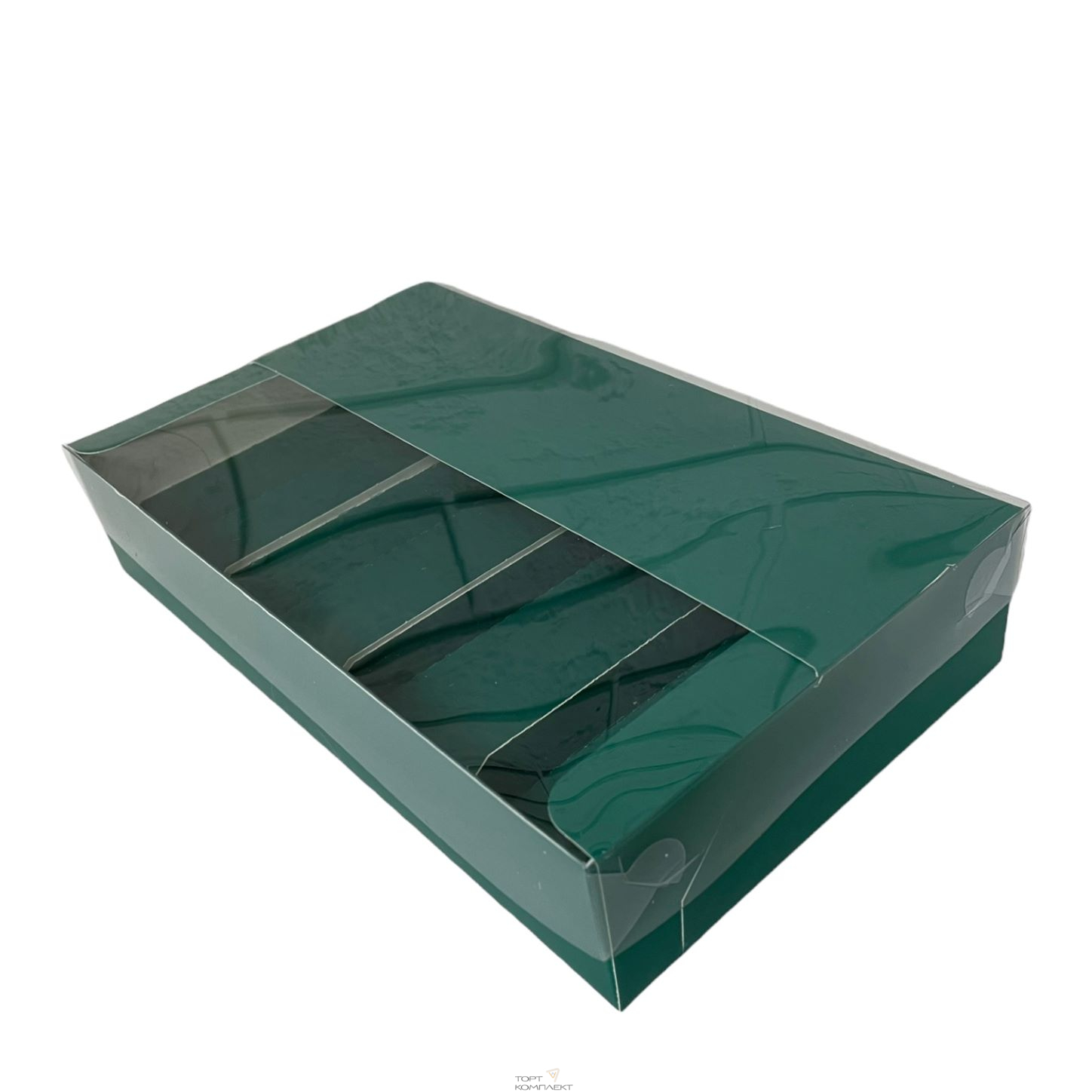 Коробка под пирожные с 4 ложементами 25*15*5см Зеленая 