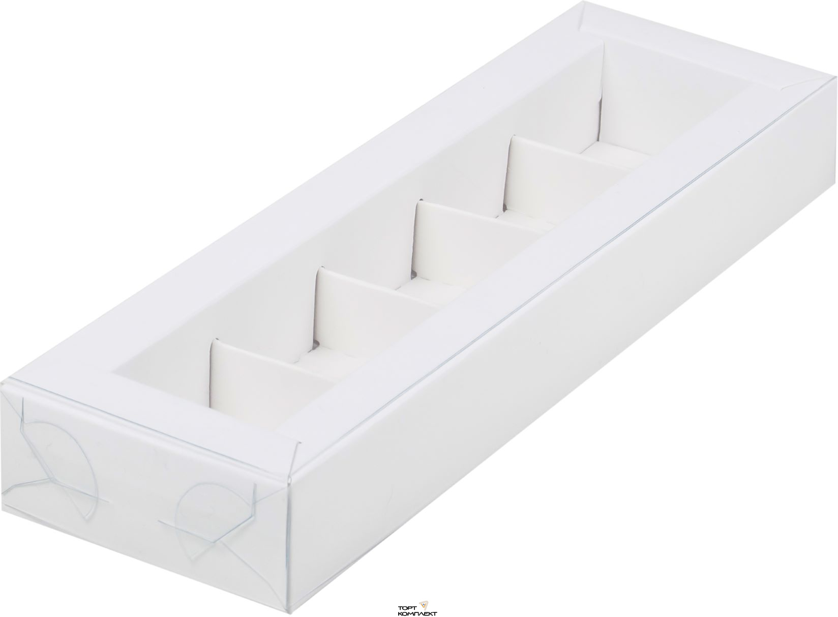 Коробка под 5 конфет с пластиковой крышкой  23,5*7*3см Белая