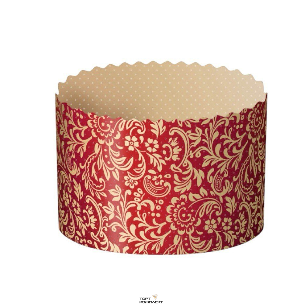 Форма бумажная для Кулича d134мм h90мм Флора красная 5 шт