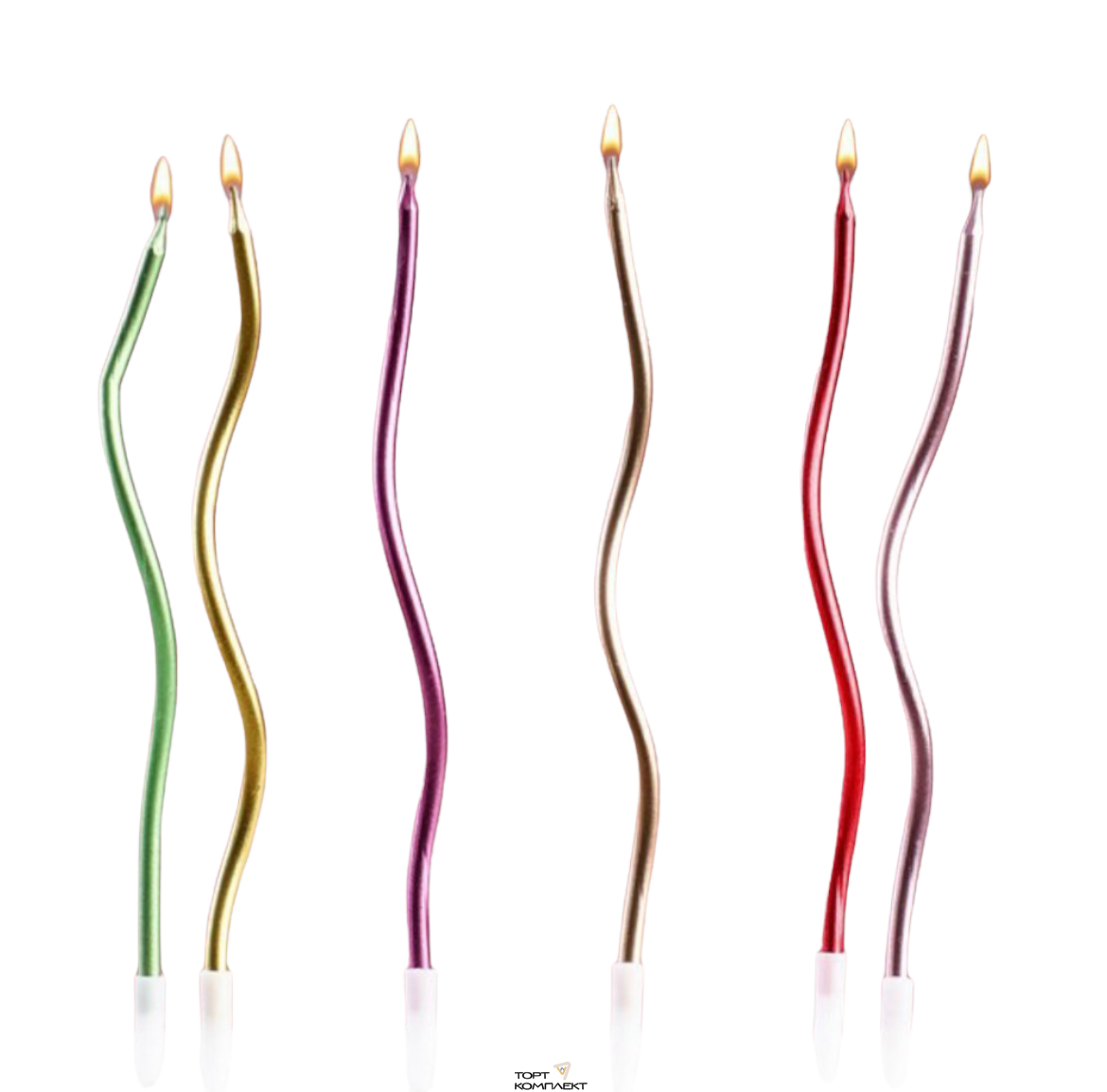 Свеча витая, разноцветная,6 шт, 11см