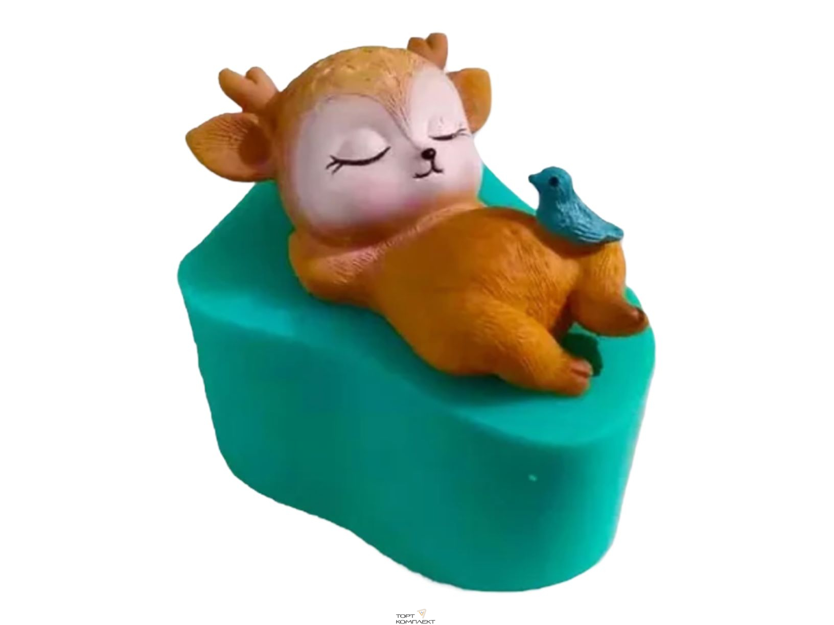 Силиконовый молд 3D "Спящий олененок с птичкой"