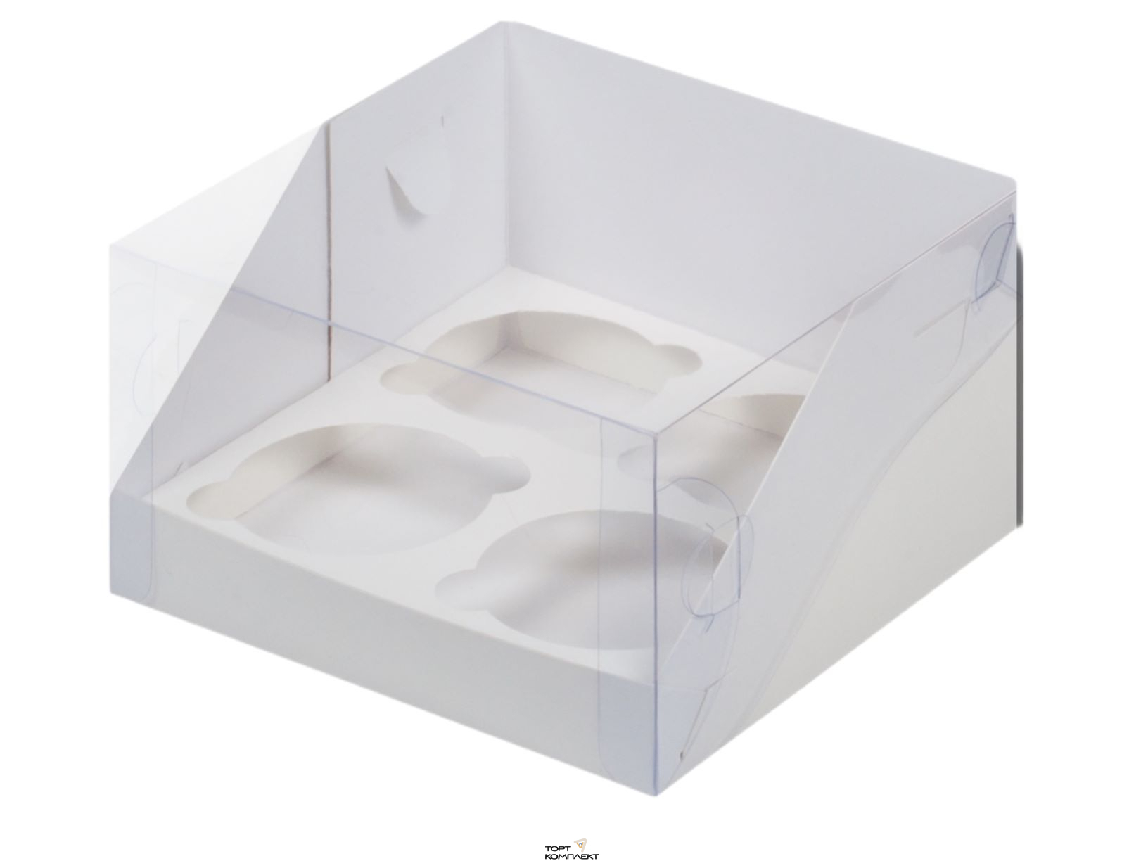 Коробка для 4  капкейков с пласт. крышк. 16*16*10см Белая