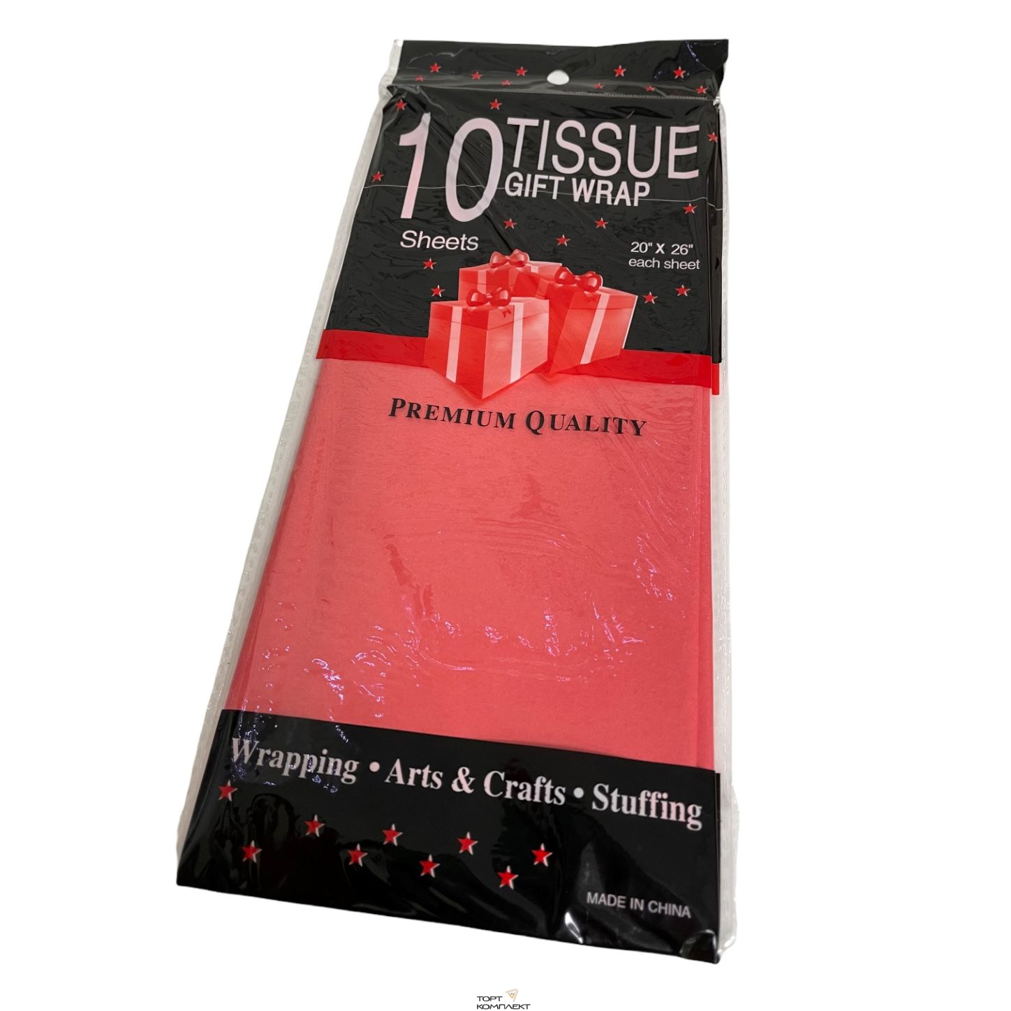 Бумага Тишью 51х66см Красный 10 лист.